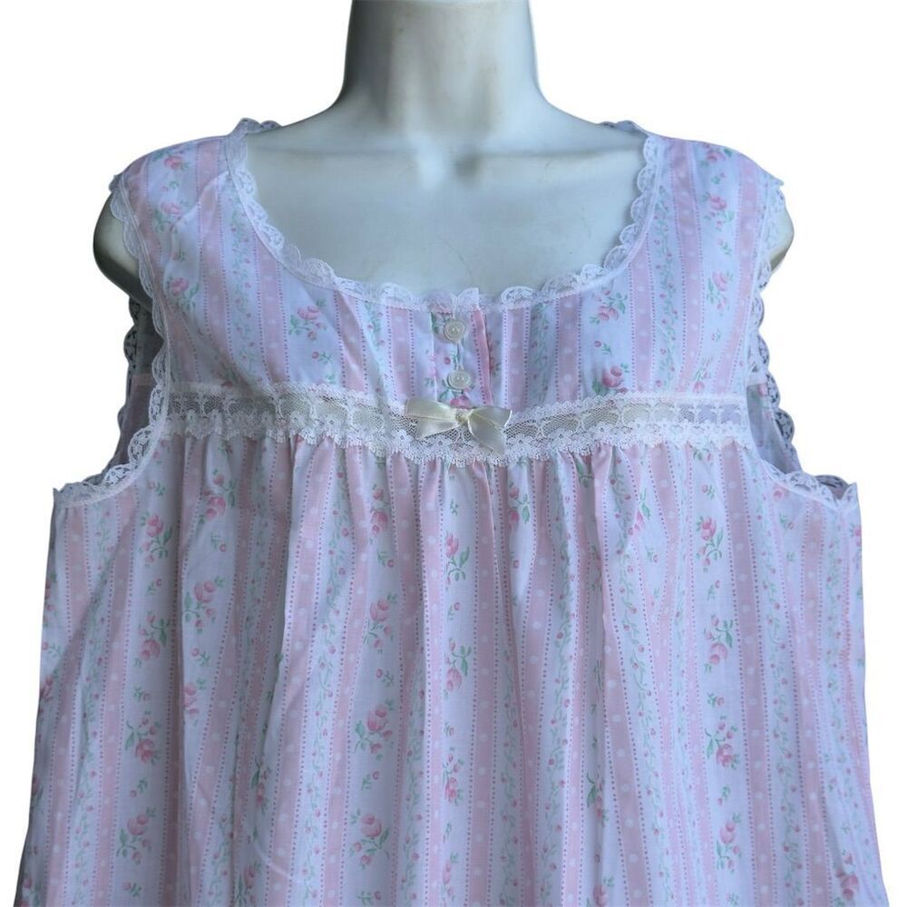 VTG Character Floral Sleeveless Nightgown Women's L Pink Lace Trims Cottagecore - Picture 3 of 6